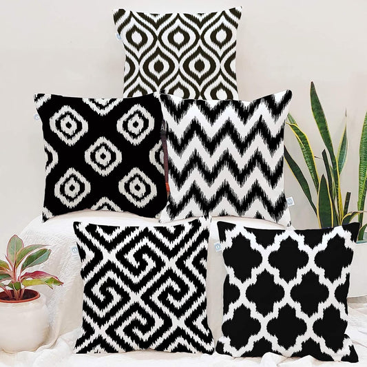 Wholesale Cushion Covers – Polycotton Ikat Geometric Print – Set of 5, 16x16 Inch Retail Supply