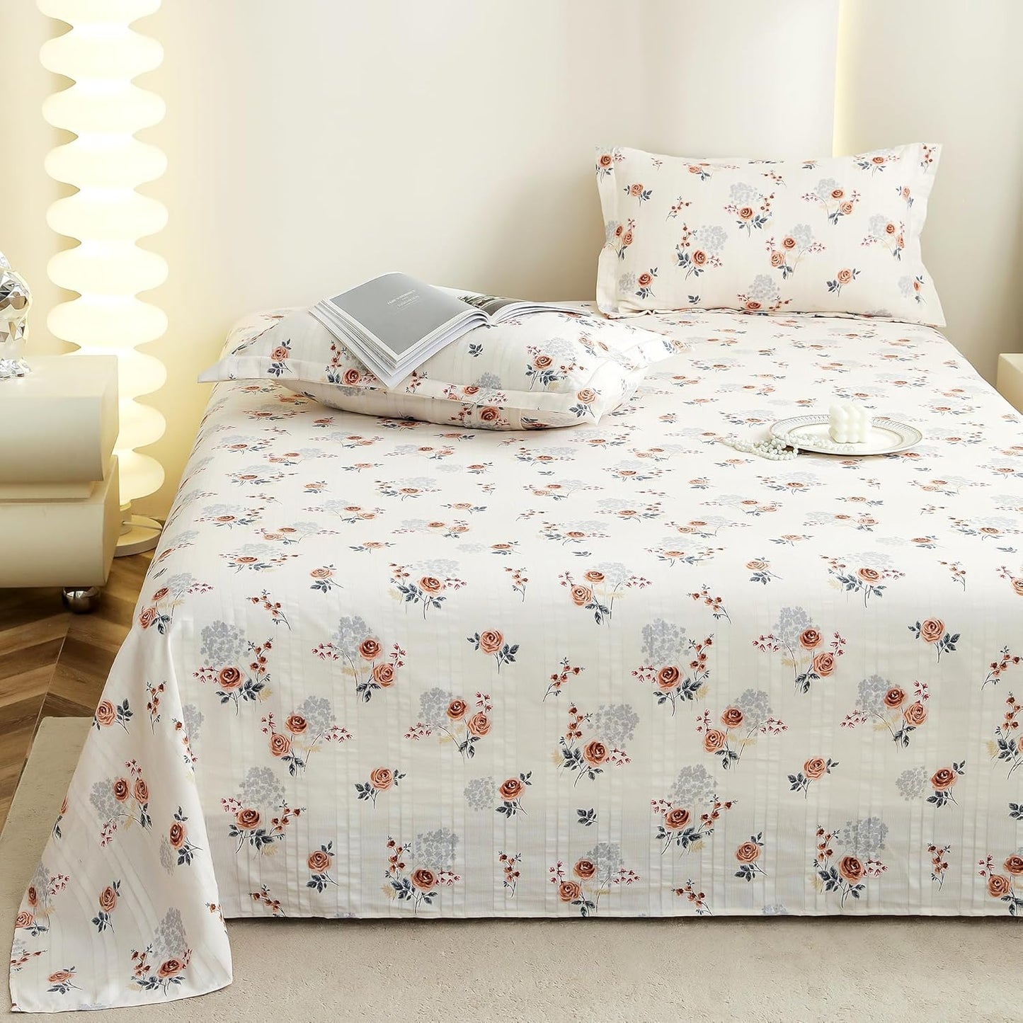Flat Sheet King Size - Cloud Cotton 300 TC - Floral Design (270x250cm)