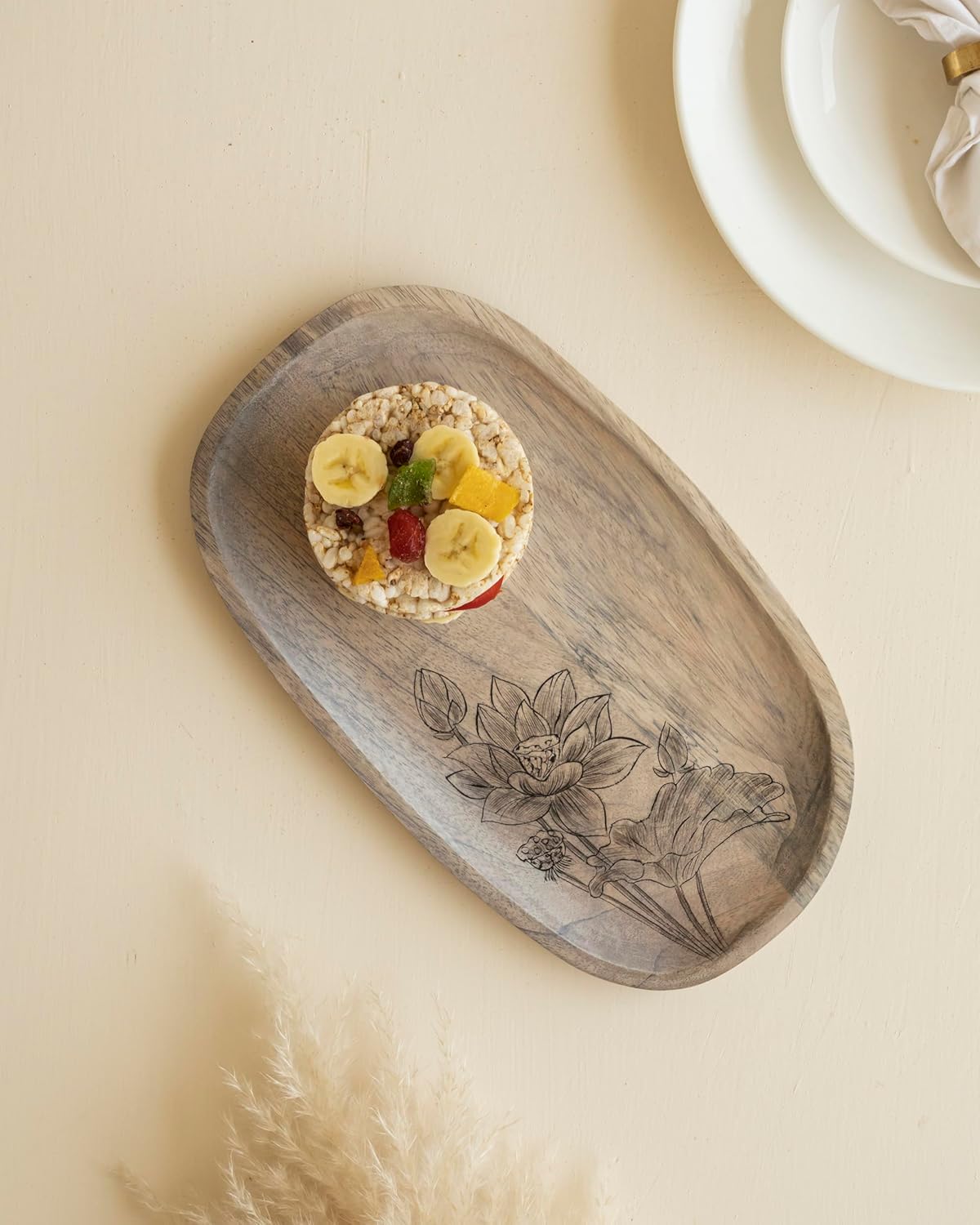 Mango Wood Serving Platter – Appetizer Tray – Handcrafted Anti-Microbial – 12.5x7x0.6in