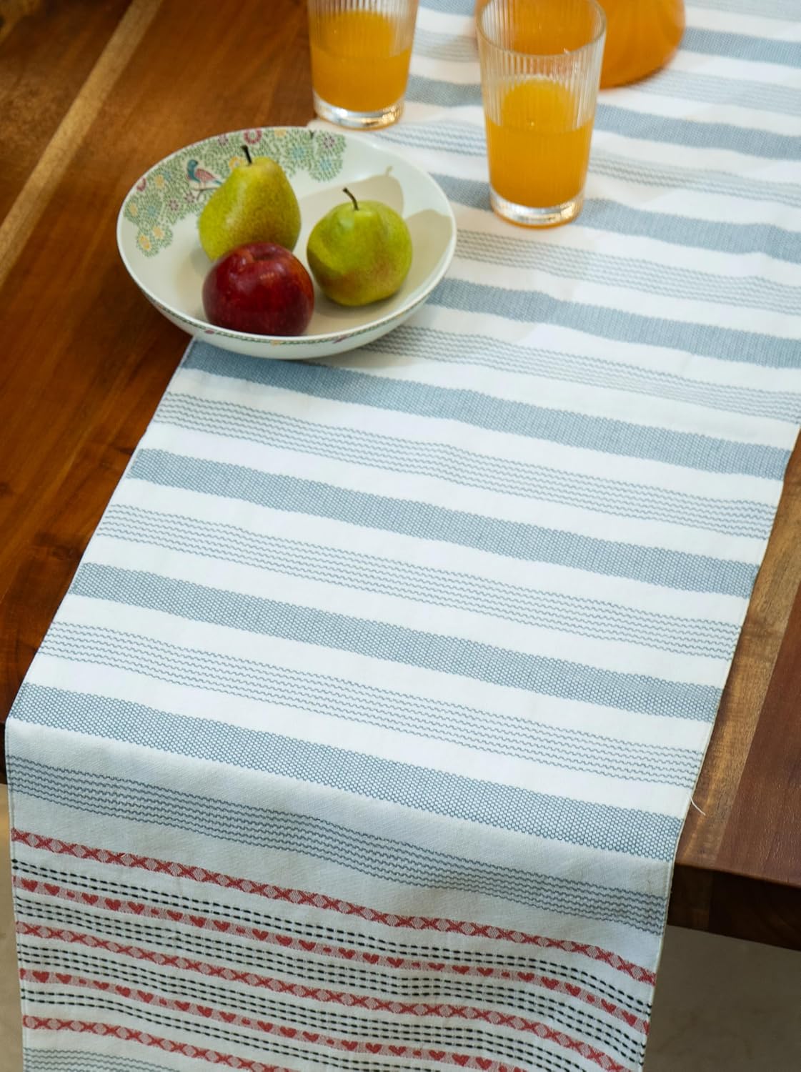Dining Table Runner – 100% Cotton Woven – 15x76 Inch (4-6 Seater) – Red-Grey