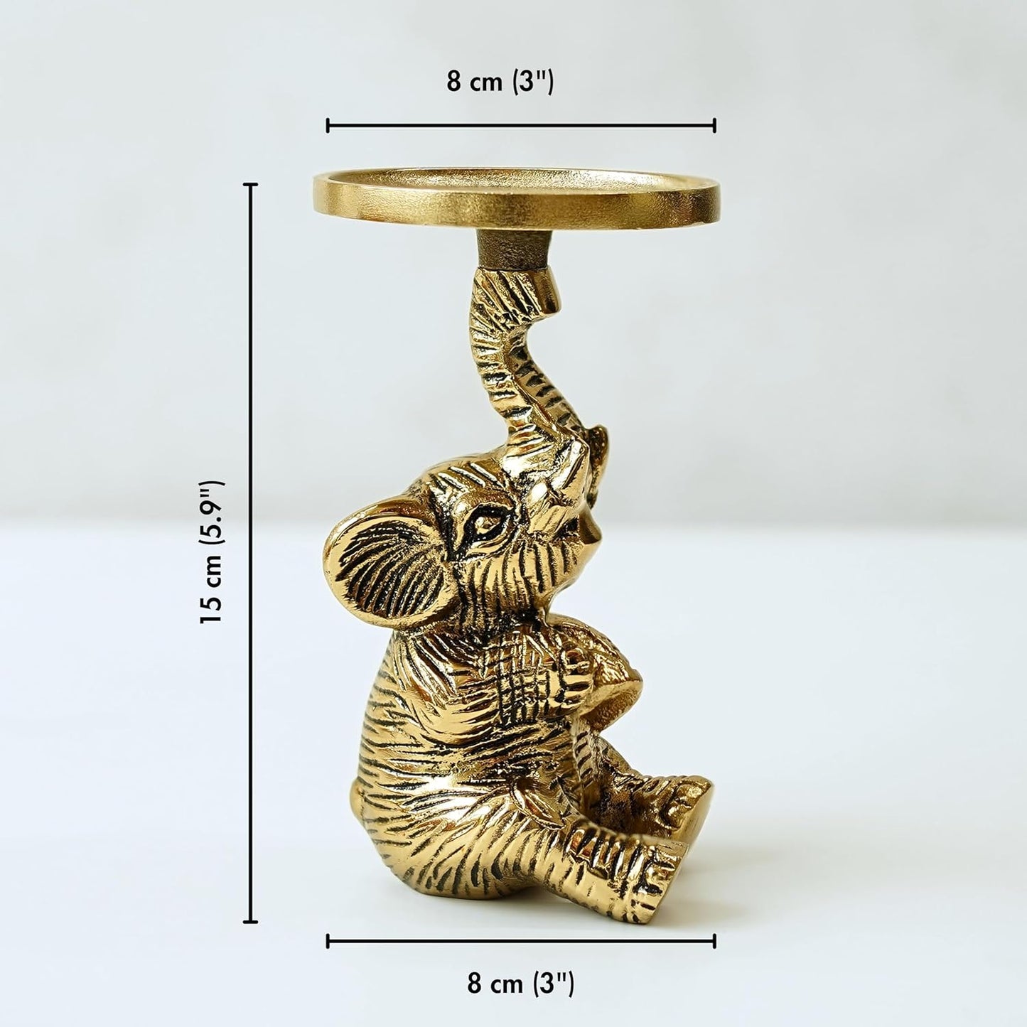 Pillar Candle Holder – Aluminium Elephant Design – Gold Finish – 8x8x15cm