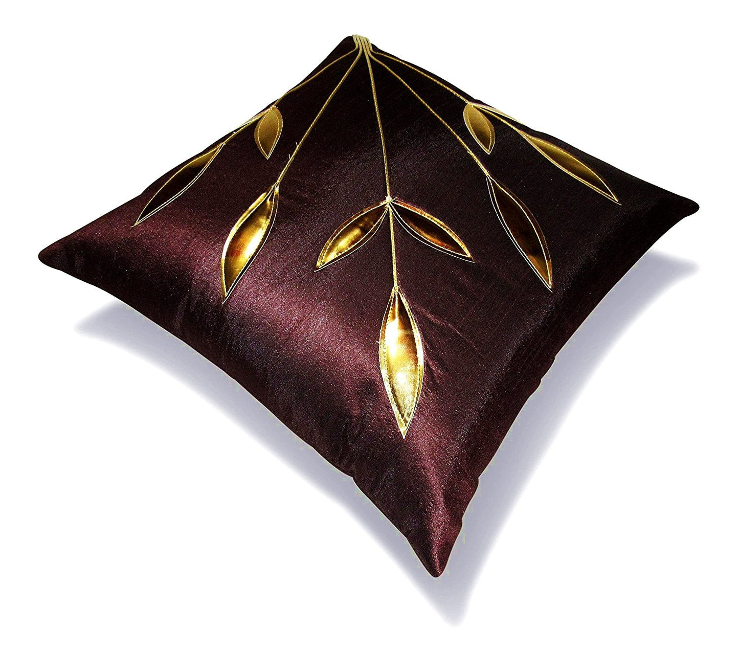 Cushion Covers – Brown Dupion Silk Golden Floral – 16x16 Inch, Set of 5 Wholesale