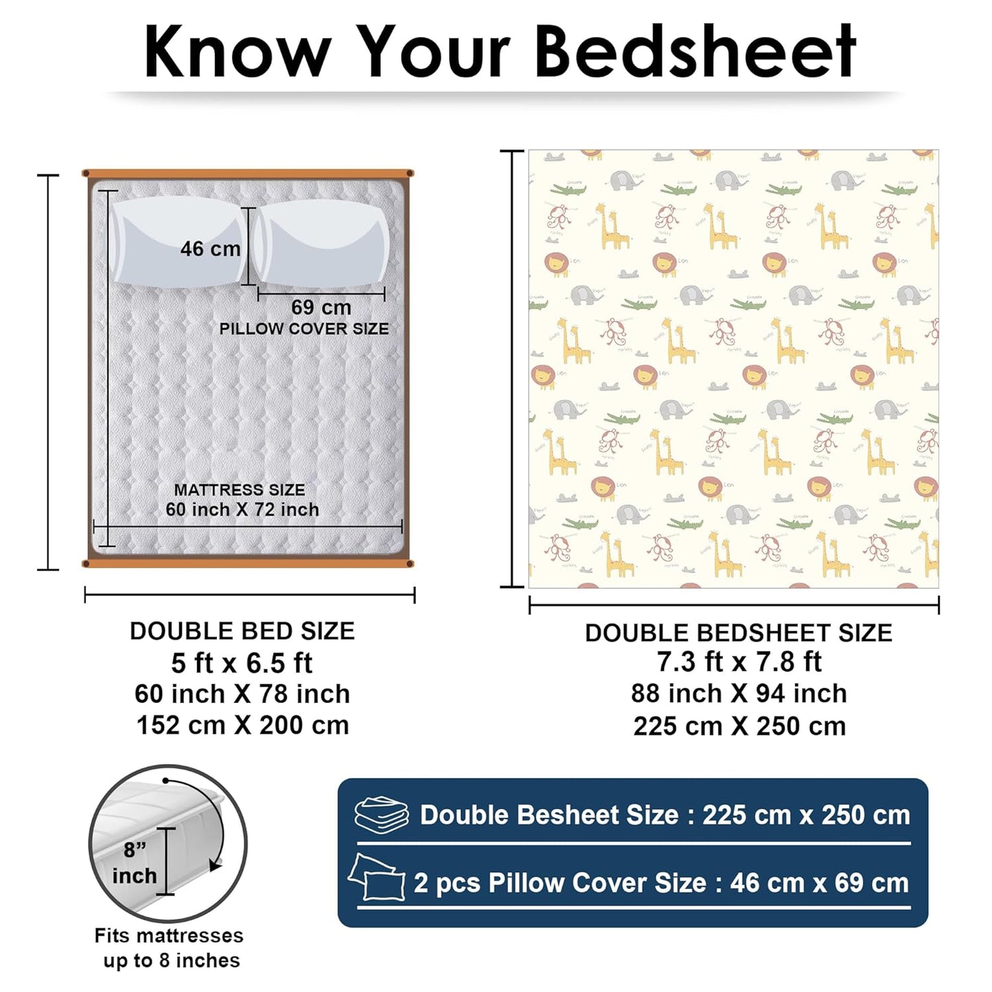 Bedsheet Set Double - Microfiber 180TC - Kids Safari Print 225x250cm