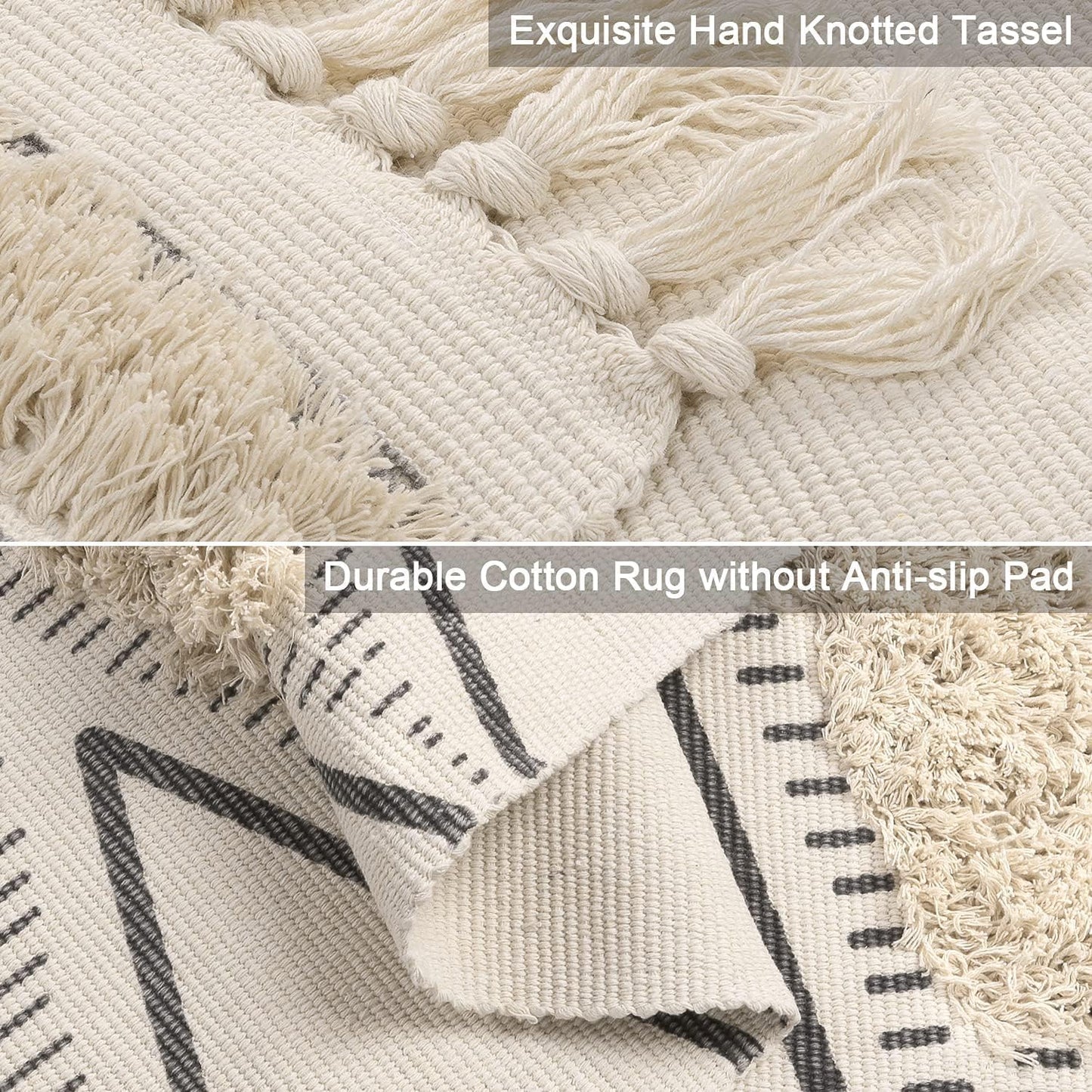 Hand Woven Cotton Rug – Black Zigzag Pattern – 2x5 ft (60x152 cm)