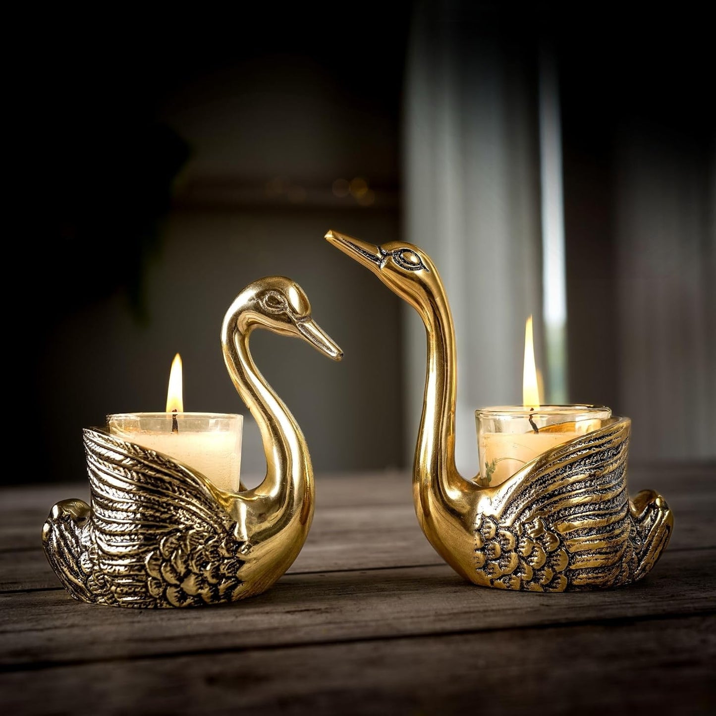 Decorative Swan Sculpture Pair – Aluminium Gold Finish – Assorted Sizes