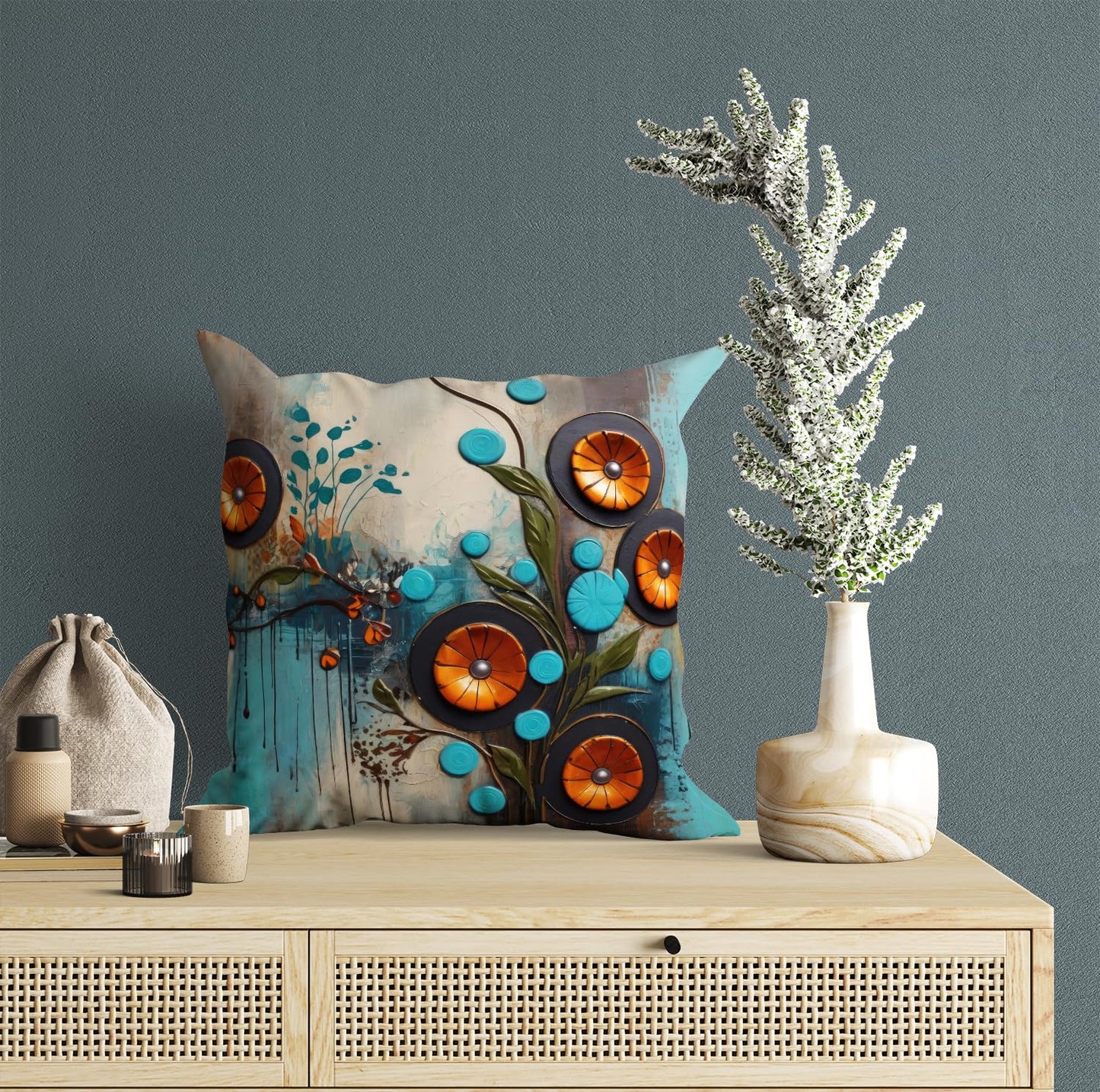Cushion Covers – Satin Flower Print – 16x16 Inch, Set of 5 Wholesale Pack