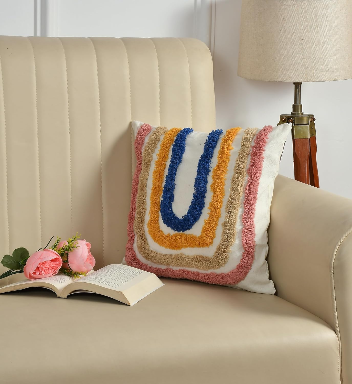 Cushion Cover – Tufted Geometric Pom Pom – 16x16 Inch (Single Unit)