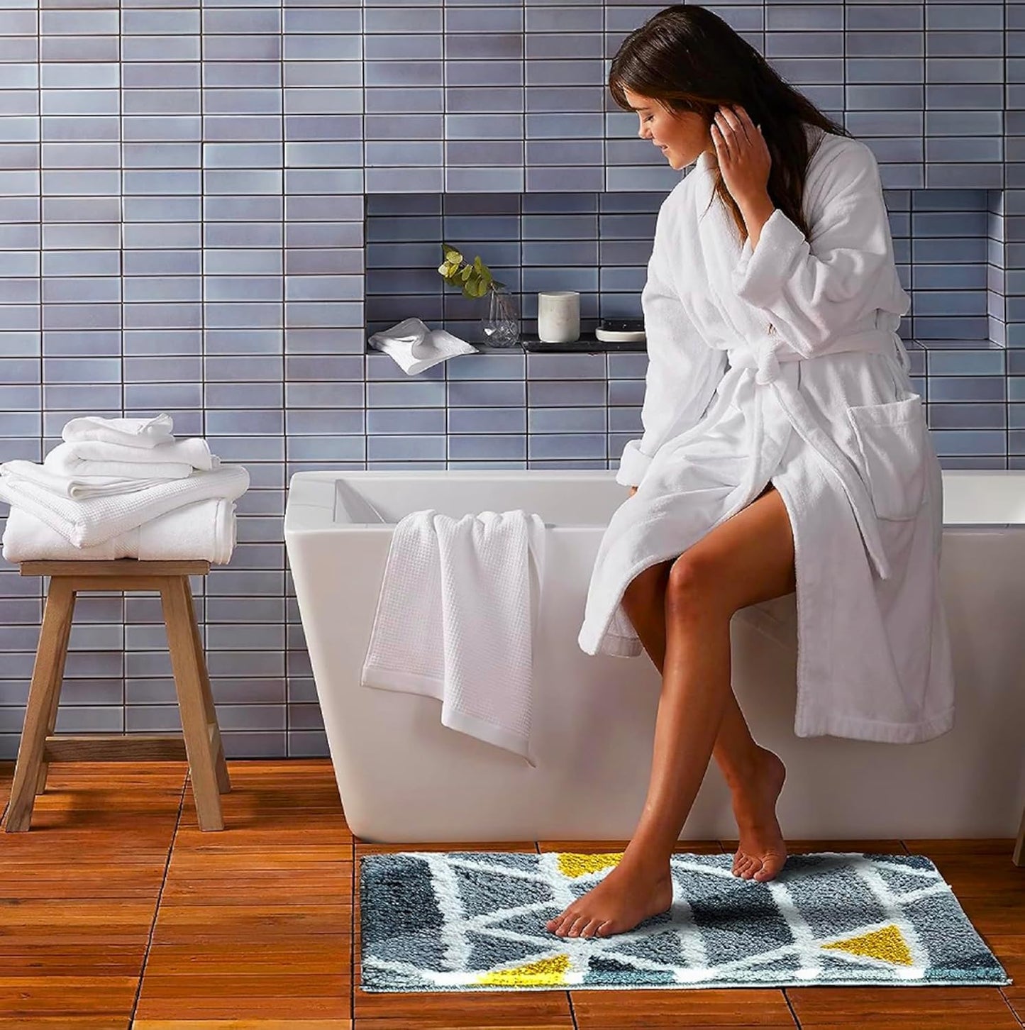 Mosaic Super Soft Microfibre 2000 GSM Bath Mat 50x80 cm Pack of 1 | Super Absorbent Anti-Skid Door Floor Mat Grey