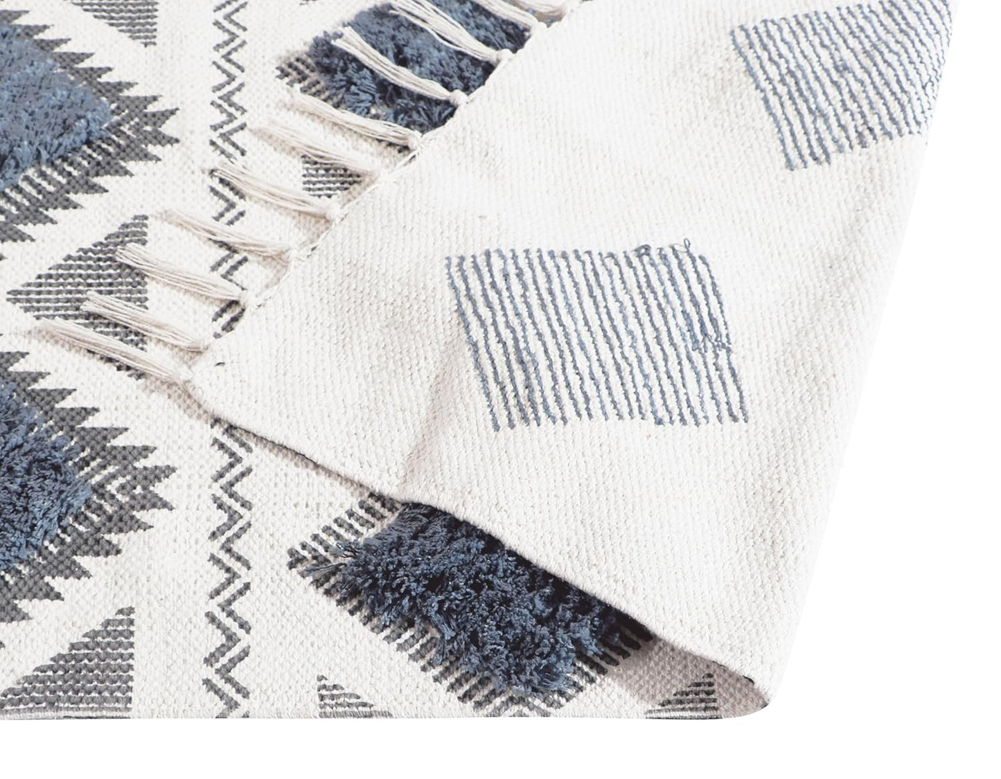 Runner Rug – Hand Woven Cotton – Tufted Diamond Pattern – 2x5 ft