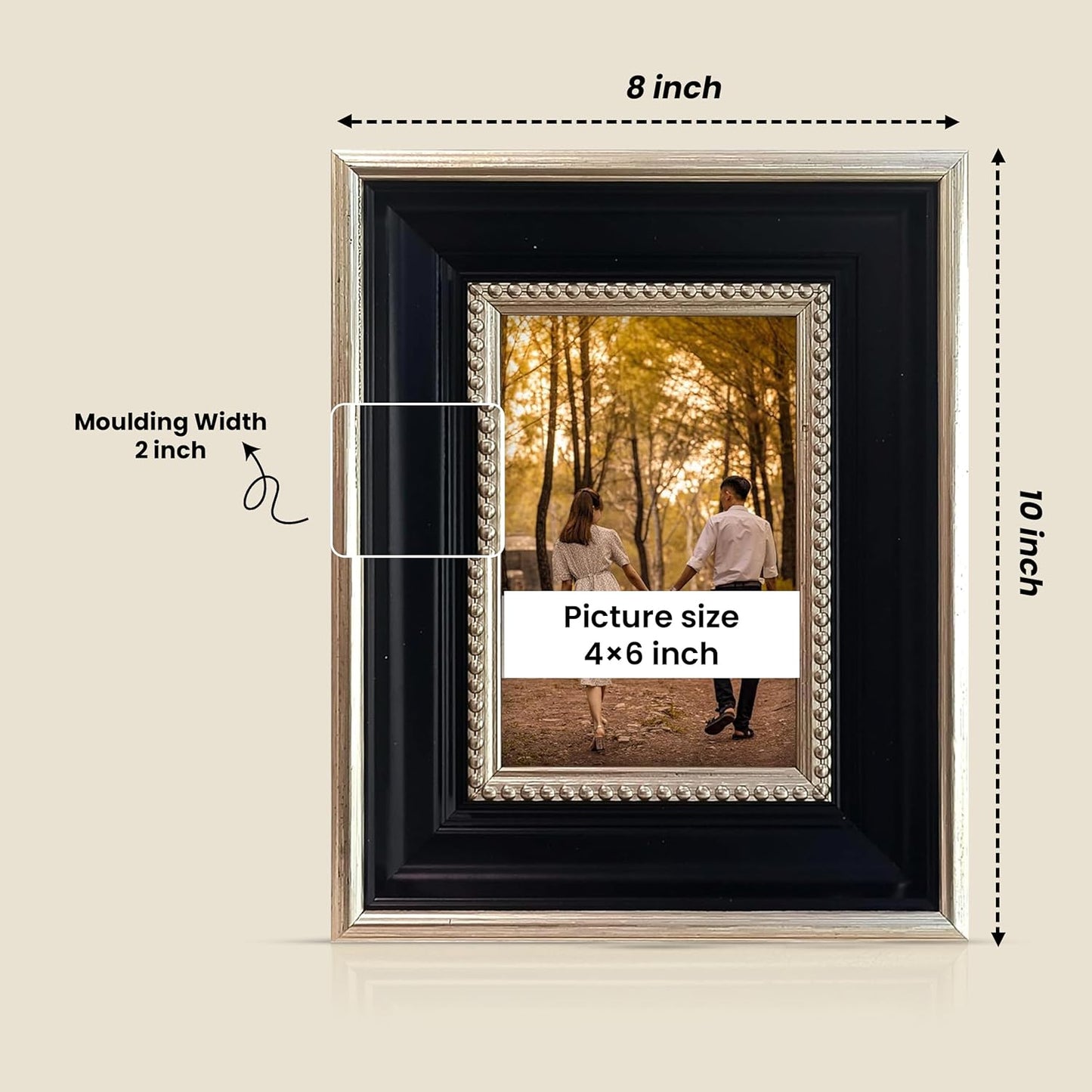 Tabletop Photo Frame – Natural Wood, Plexi Glass, Back Stand – 4x6 Inch (Black)