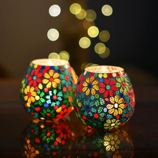 Wholesale Tealight Candle Holders – Mosaic Glass, Handcrafted – Pack of 2