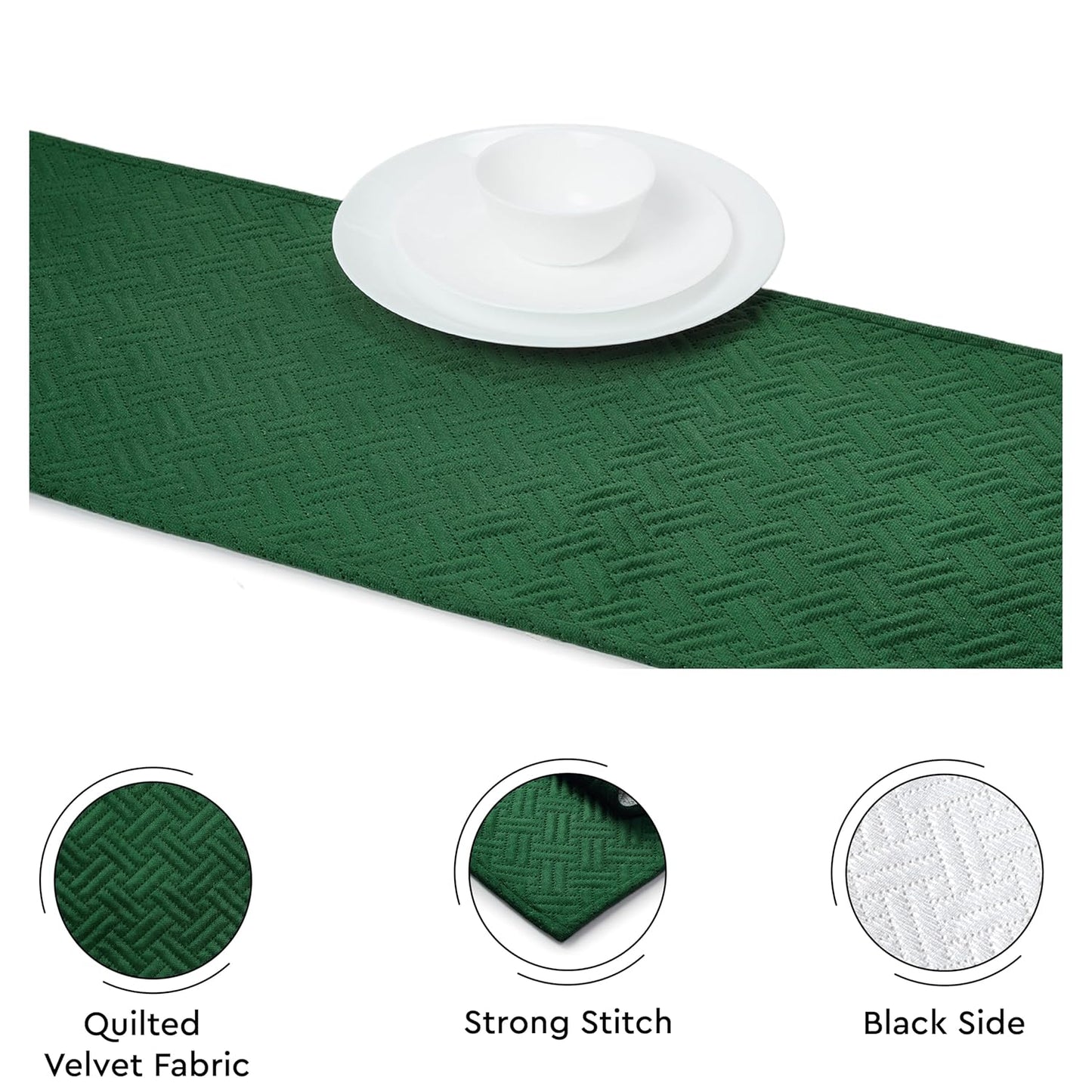 Dining Table Runner – Quilted Velvet, Machine Washable – 32x150 cm