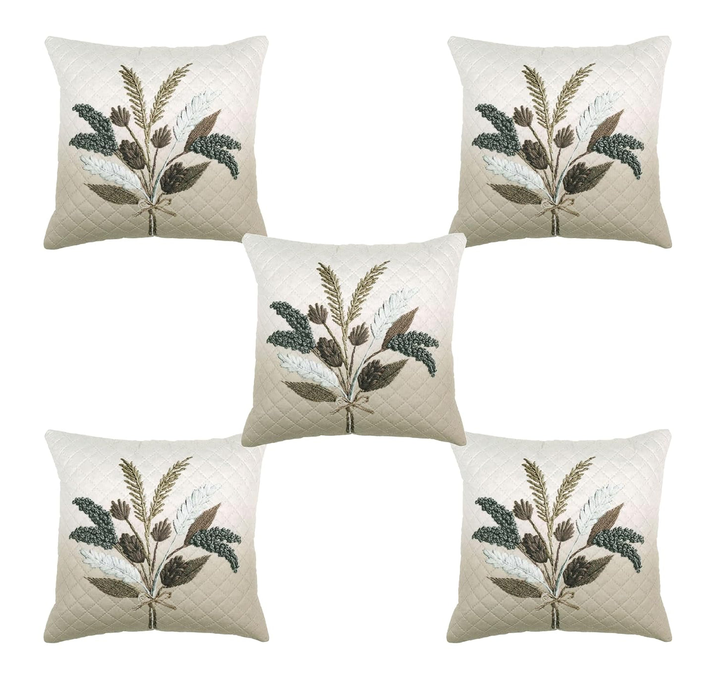 Set of 5 Floral Print Cushion Covers – Sofa Accessories – Polycotton Blend with Invisible Zipper – 16x16 inch