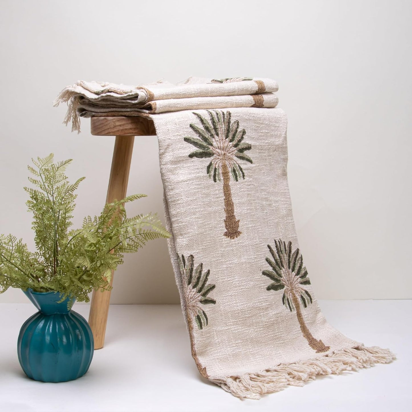 Hand Block Print Palm Tree Throw – Sofa Blanket – Sustainable Cotton – 50x70 Inch (Pack of 1)