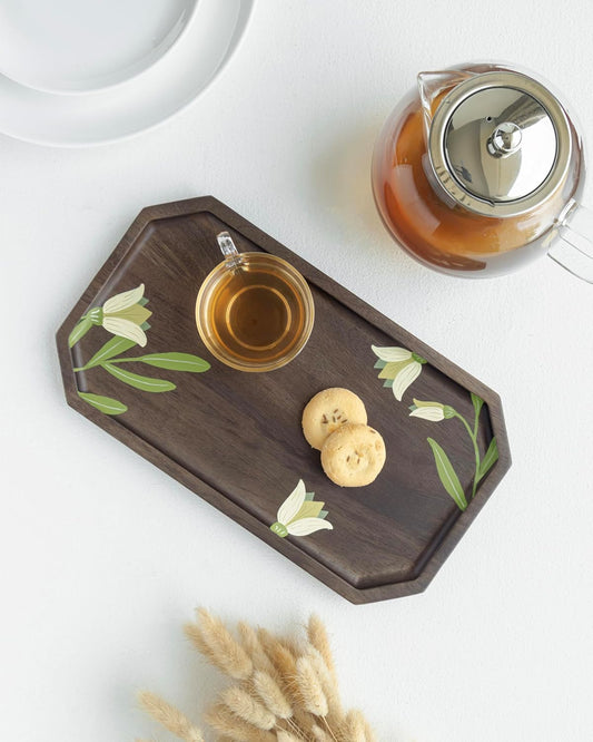 Artisan Handpainted Wooden Platter – Serving Tray – Mango Wood, Floral Design
