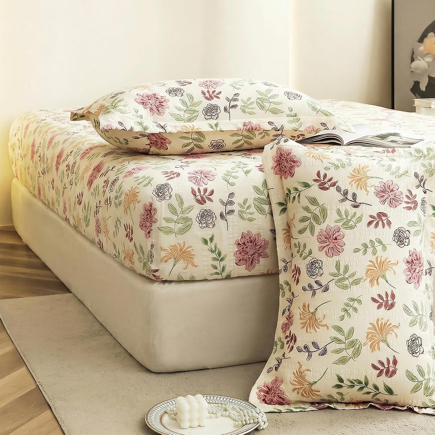 Bedsheet | Cloud Cotton 360 Elastic Fitted | King Size 3-PC, Off White & Yellow