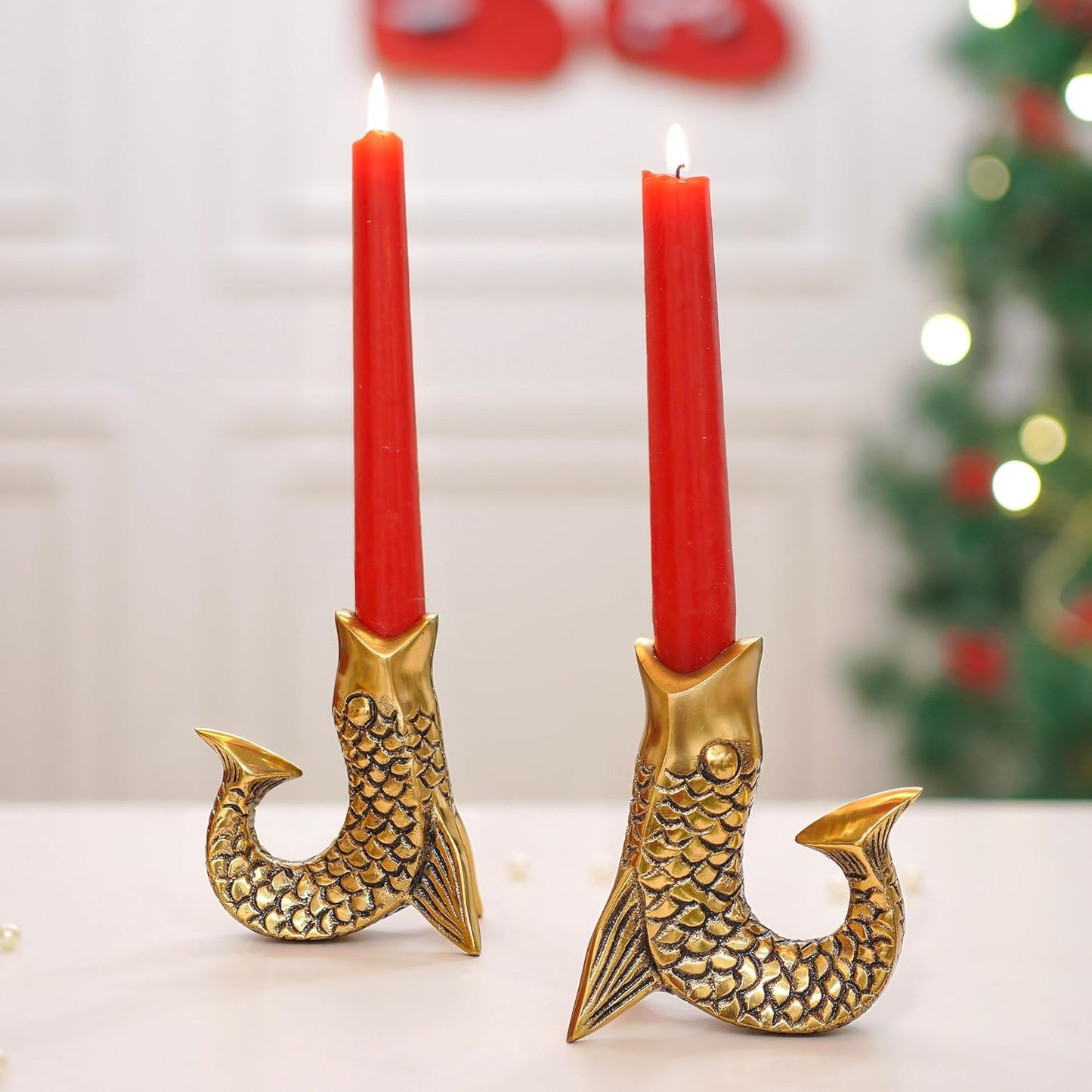 Aluminum Fish Figurine Candle Holder – Antique Gold Finish – Set of 2 | Wholesale Home Decor