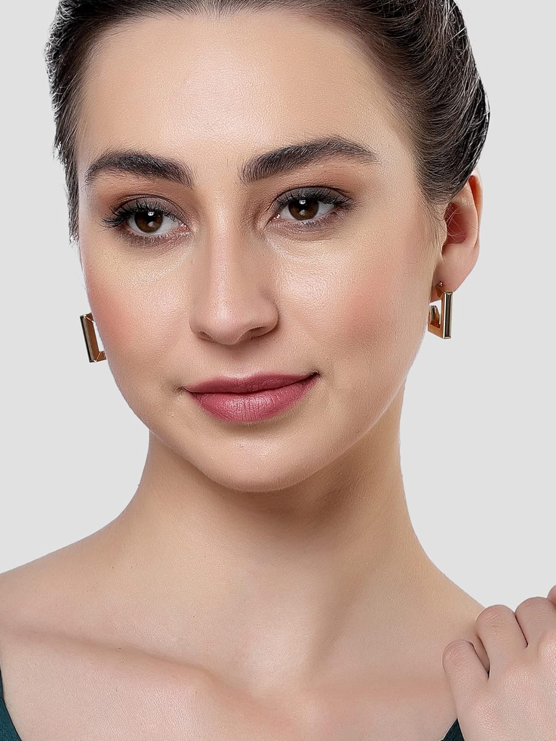 Gold Tone Metallic Finish Half Hoop Earrings – Gold Plated – Stone Embellished – Retail Ready