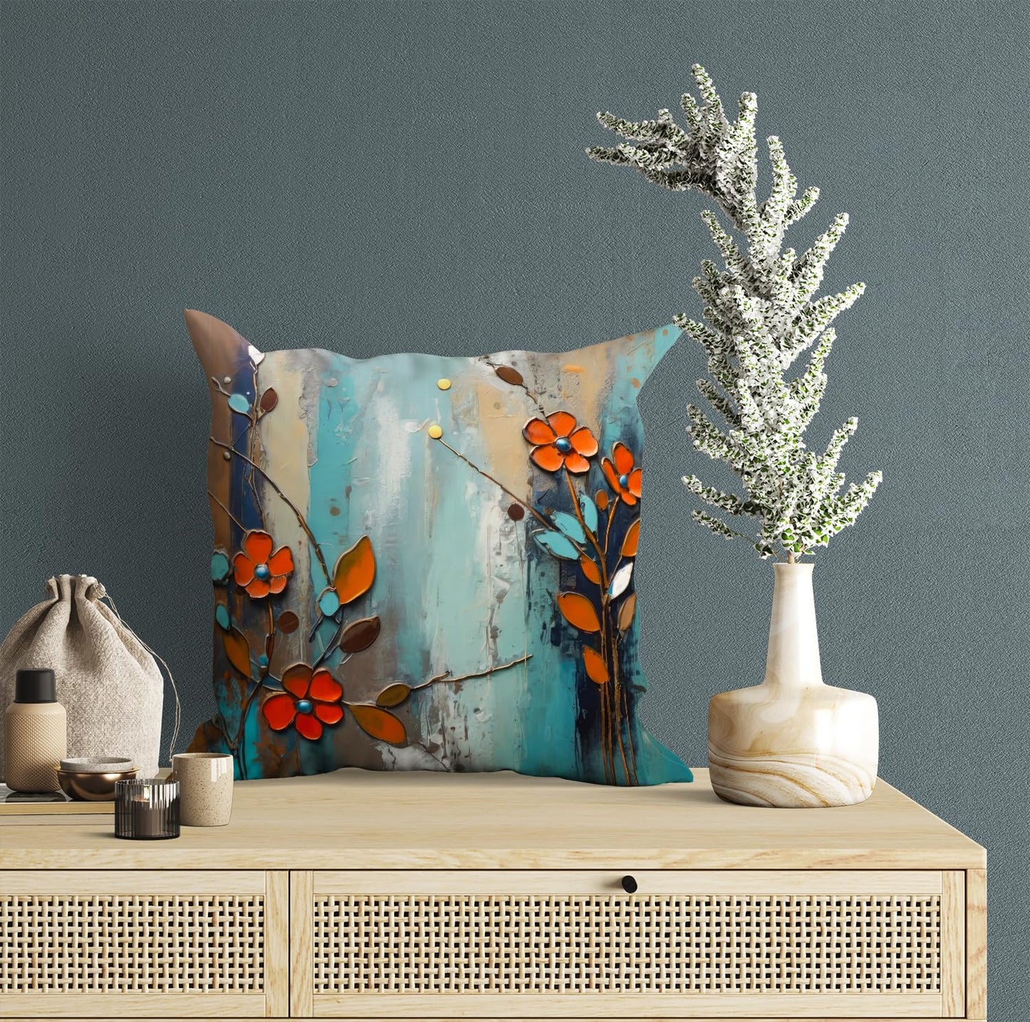 Cushion Covers – Satin Flower Print – 16x16 Inch, Set of 5 Wholesale Pack