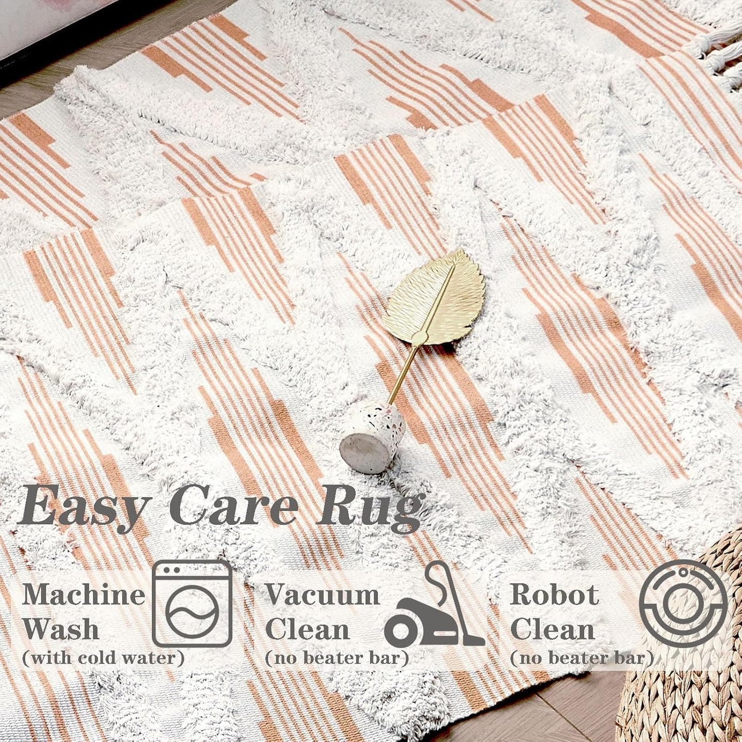Hand Woven Cotton Rug Runner – Rust Zigzag Pattern – 2x5 ft (60x152 cm)