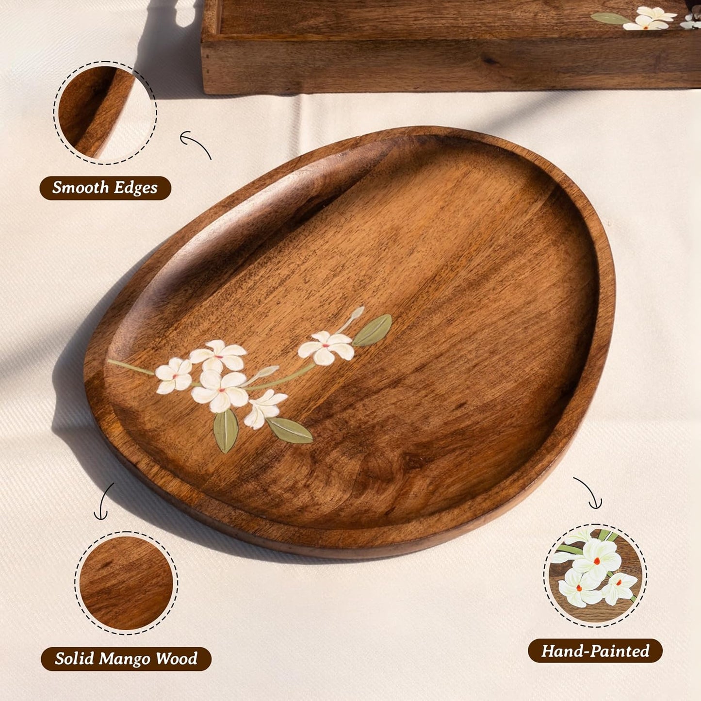 Hand-painted Oval Platter – Mango Wood Serving Tray – Artisan Crafted – 13x10x0.6 in