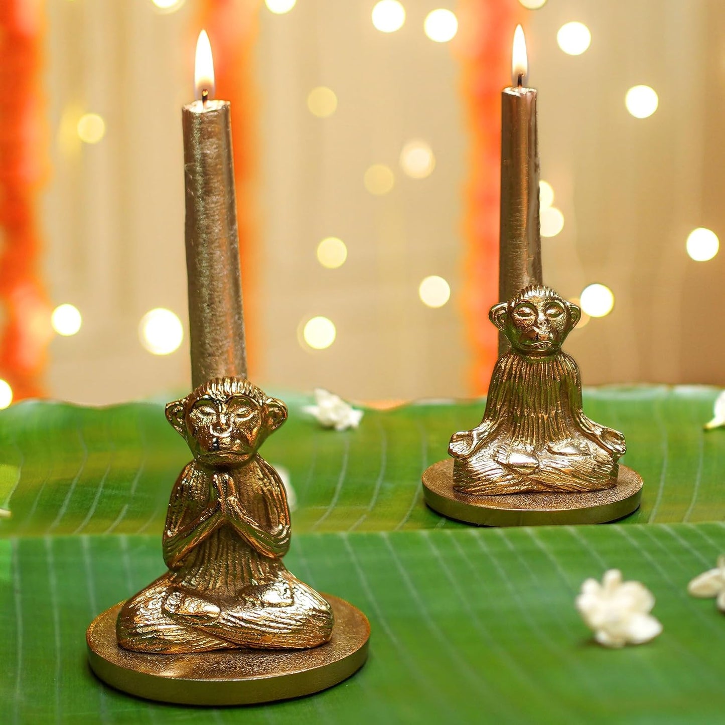 Aluminium Yoga Monkey Candle Holder – Antique Gold – Pair (8.5cm H)