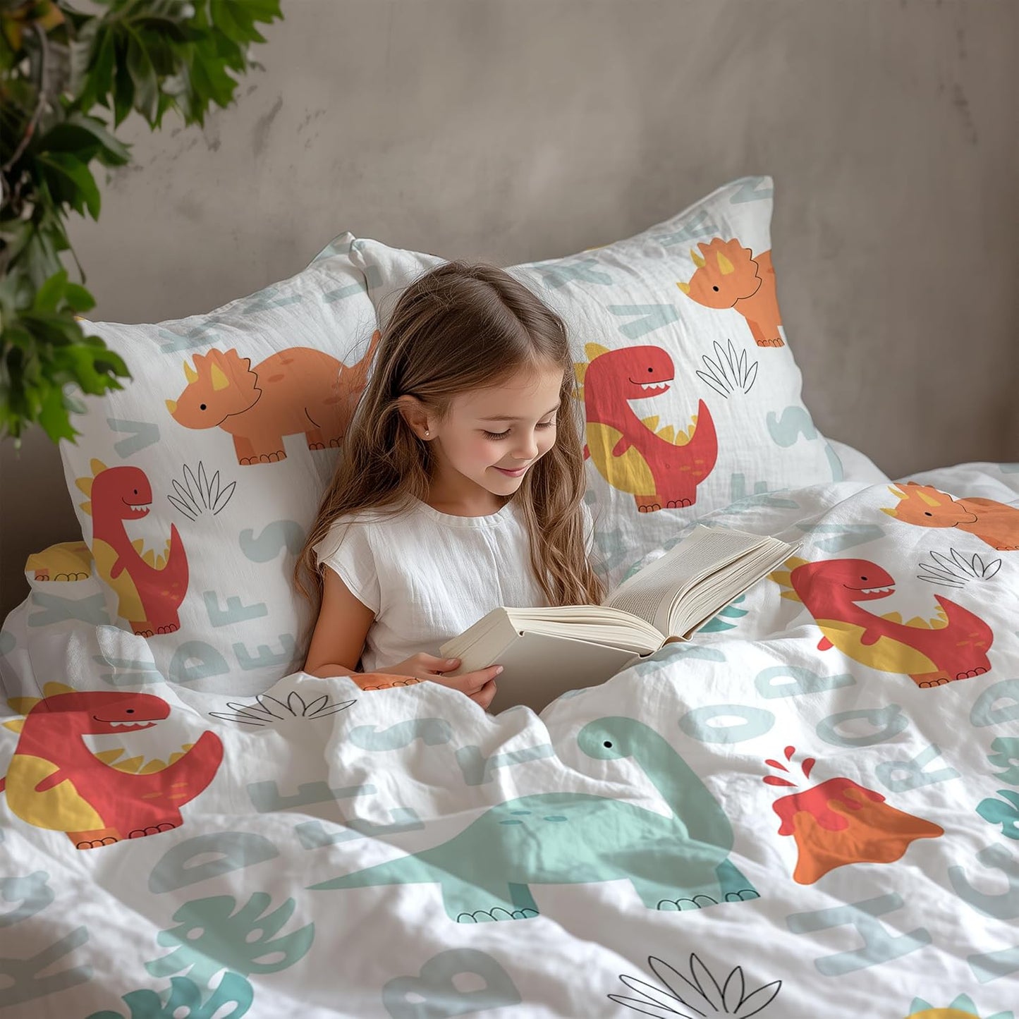 Single Bed Sheet Set - 100% Cotton 144TC - Kids' Alphabet Dino Print