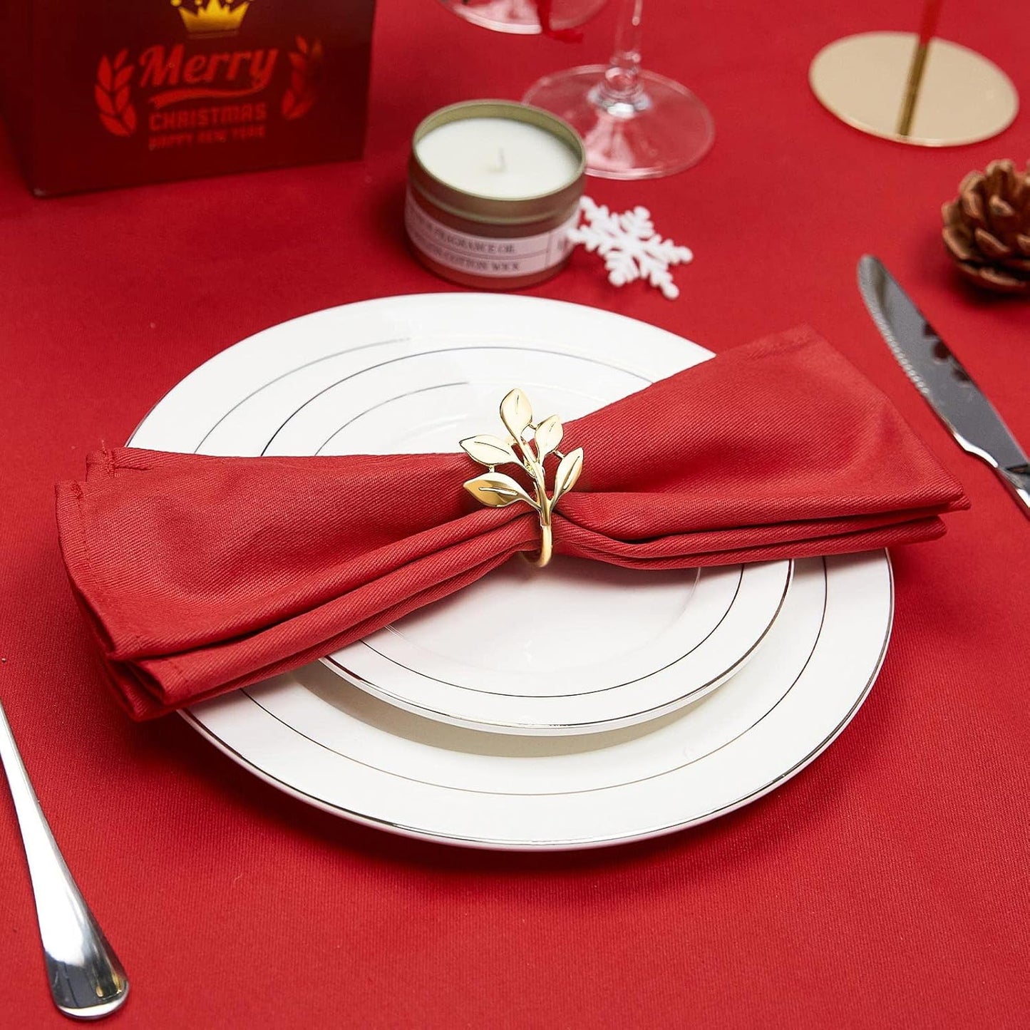 Golden Leaf Napkin Rings – Tabletop Accessory – Durable Golden Metal – Set of 6