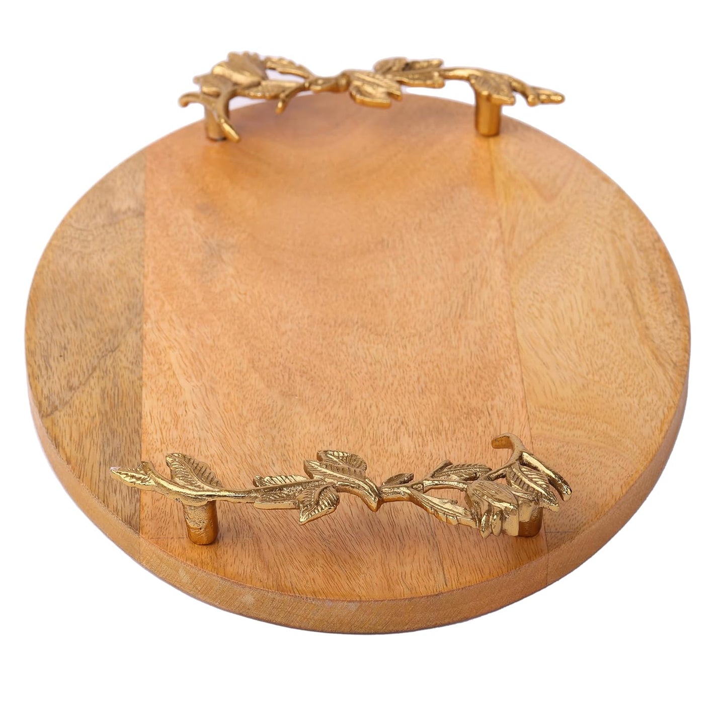 Oval Wood Serving Tray – Natural Finish – Handcrafted Gold Casting Handles
