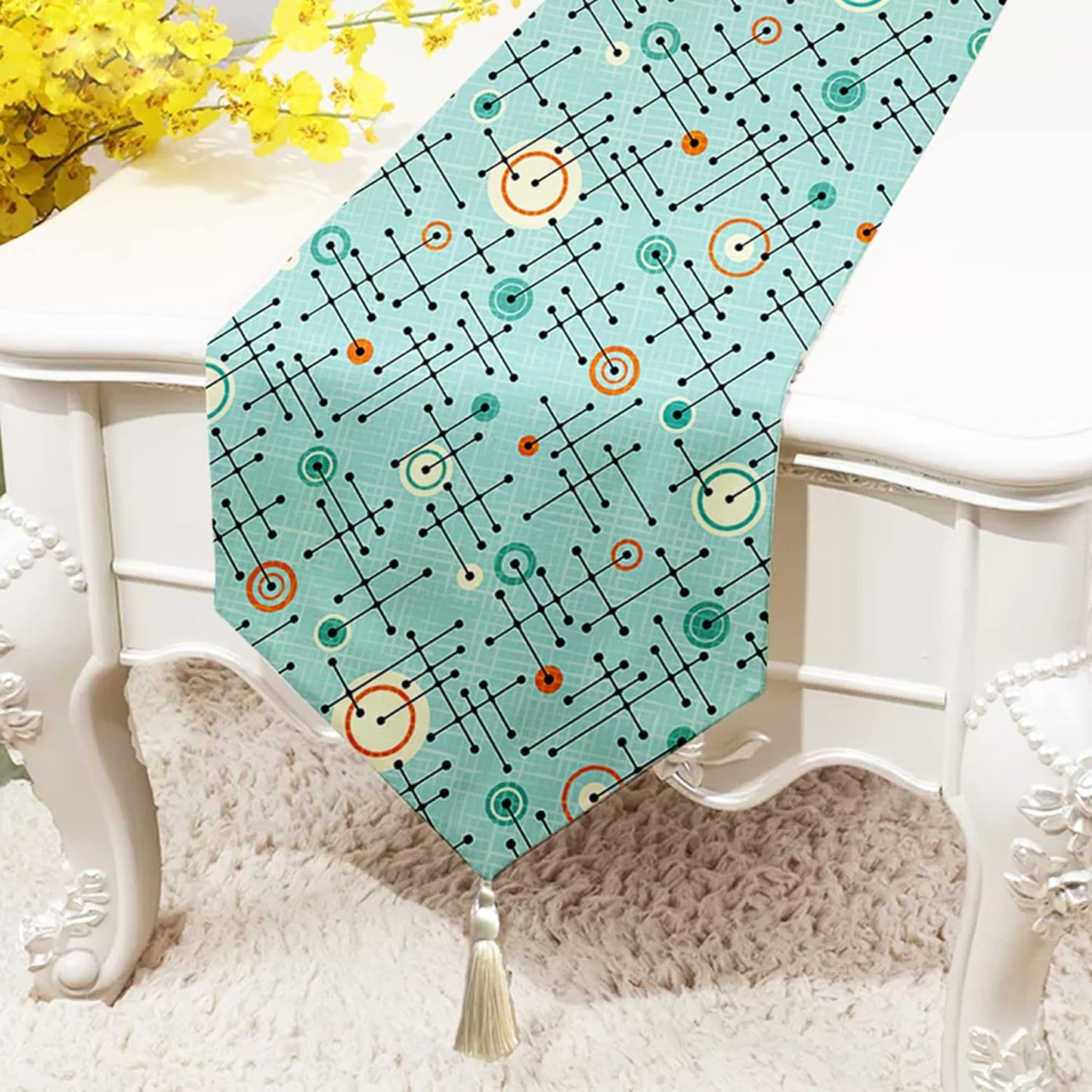 Table Runner & Bed Runner – Floral Poly Cotton – 13x60 Inch Tasseled