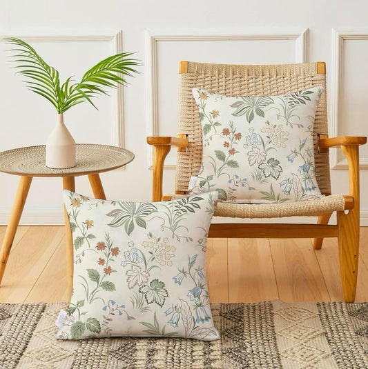 Cushion Covers – Organic Cotton Jute, Hand Block Printed – 16x16 Inch, Set of 2