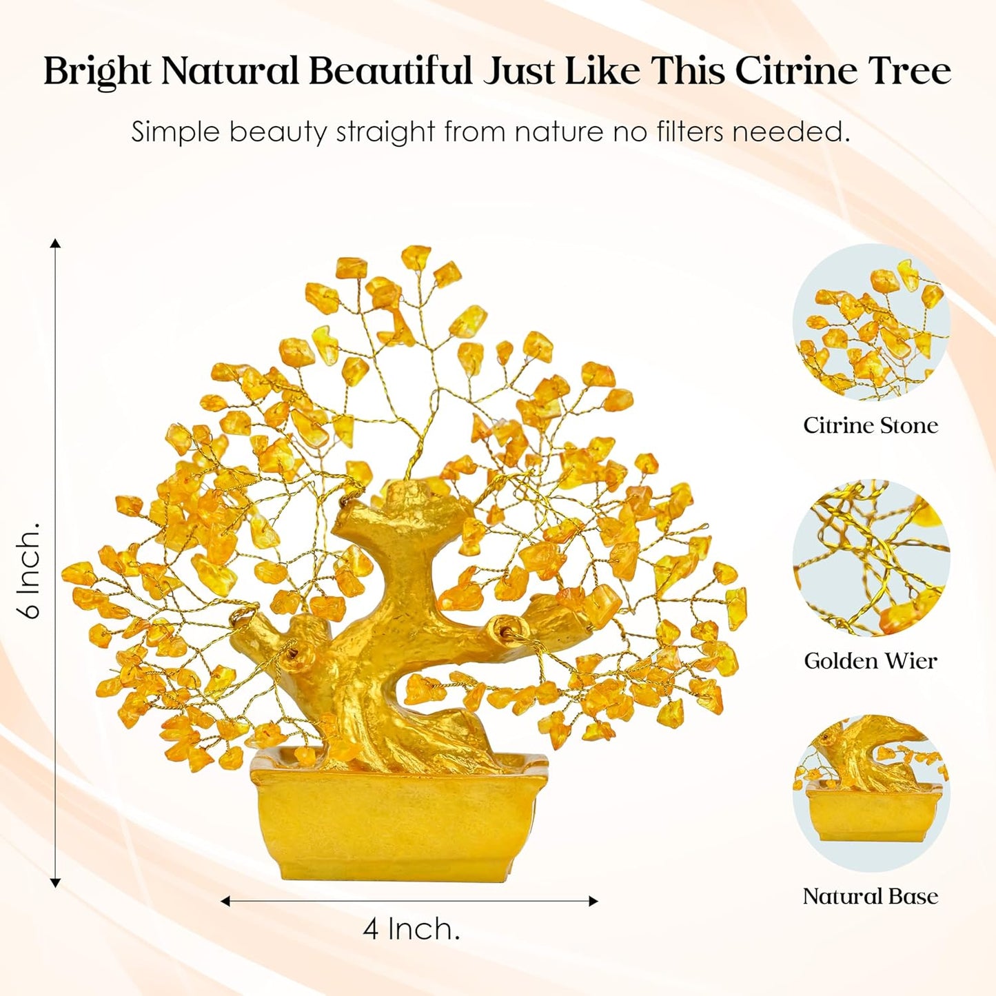 Feng Shui Gemstone Tree – Citrine Crystal Bonsai – 6x4 inch Retail Display