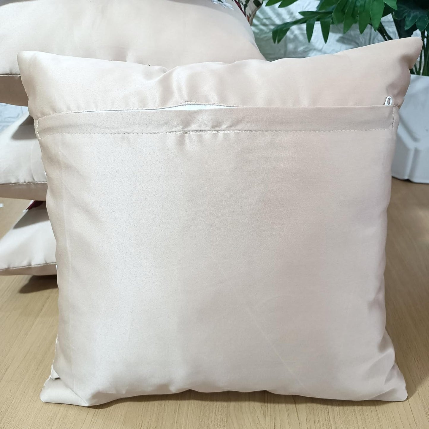 Set of 5- Decorative Accent Shams – Satin Finish, Floral Stitchwork – 16x16 In