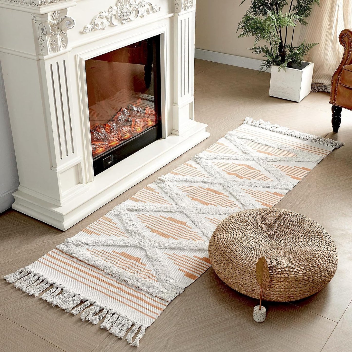Hand Woven Cotton Rug Runner – Rust Zigzag Pattern – 2x5 ft (60x152 cm)