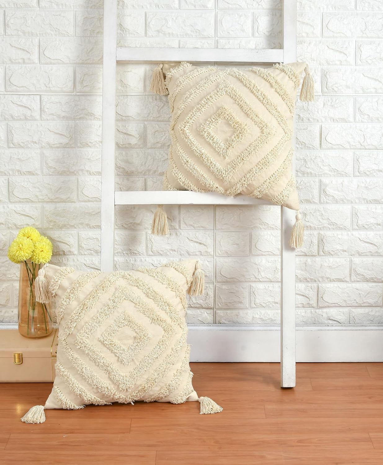 Tufted Cushion Cover – 100% Cotton, Boho Pattern – 16x16 inch, Pack of 1