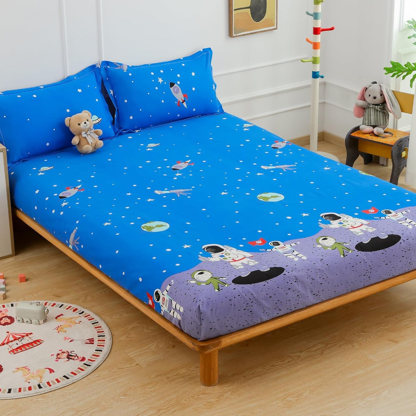 Kids Double Bedsheet Set - Cosmic Adventure Design - 180 TC Cotton Blend, Double (225x250cm)