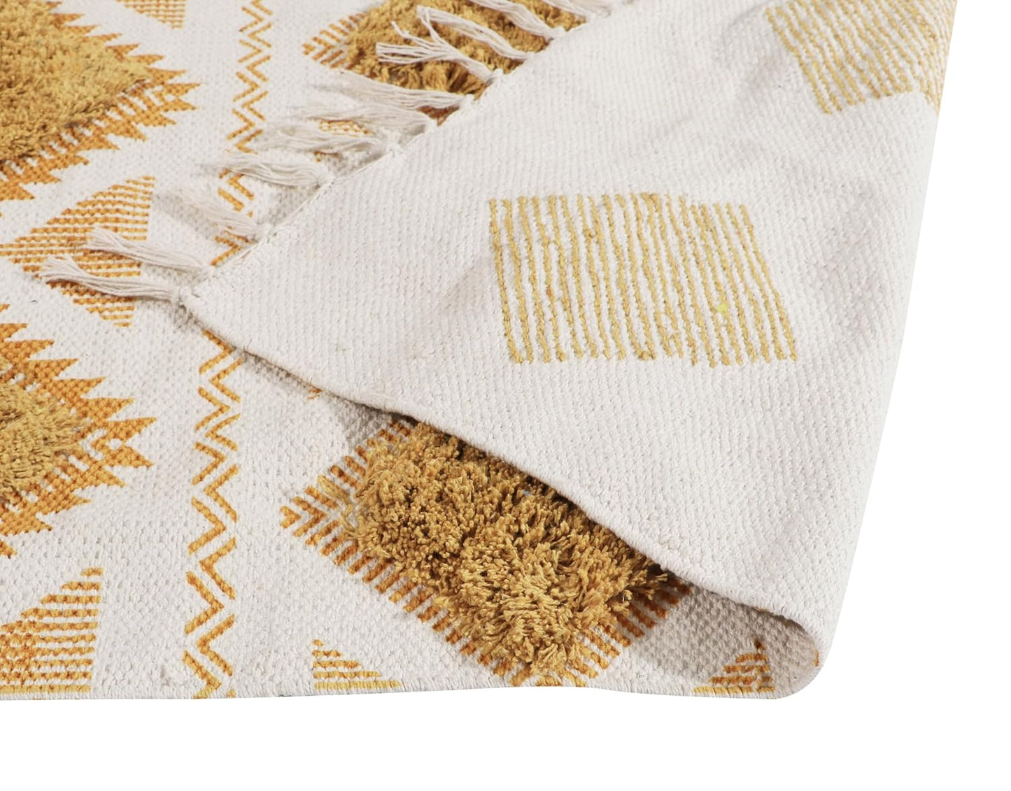 Hand Woven Cotton Rug – Tufted Diamond Pattern – 2x5 ft (60x152 cm)