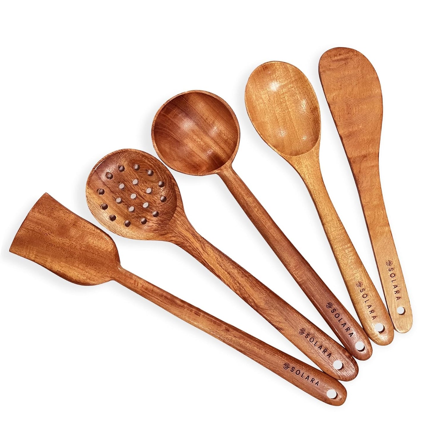 Neem Wood Spatula Set – Kitchen Utensils – Non-Stick Cookware Safe – 5-Piece