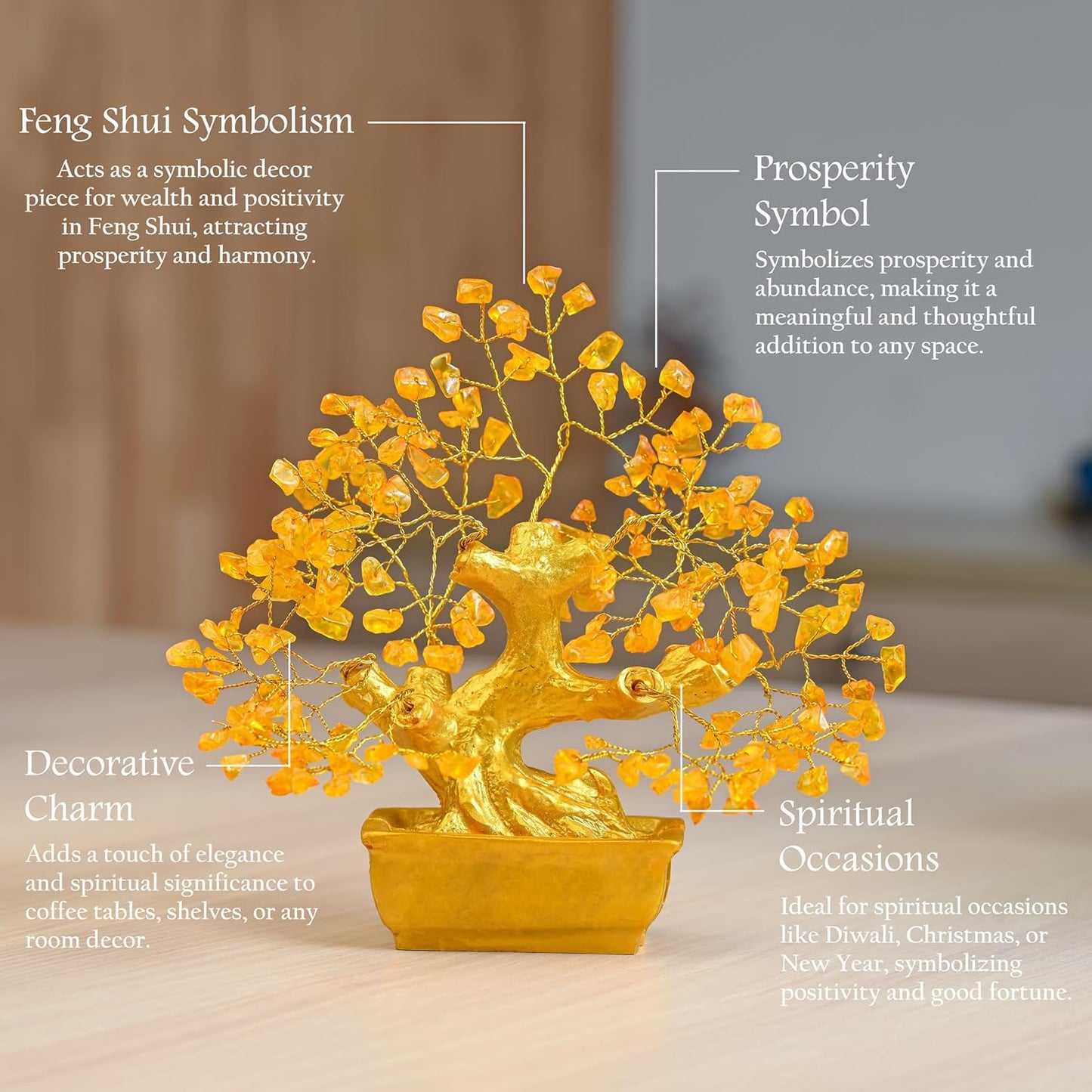 Feng Shui Gemstone Tree – Citrine Crystal Bonsai – 6x4 inch Retail Display