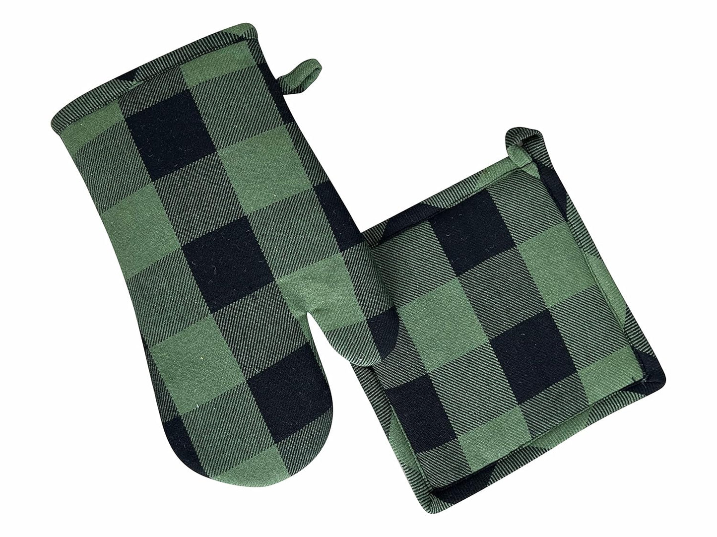 Thick Padded Heat Resistant Oven Glove & Pot Holder Set – Cotton & Microfiber – Mint Green – 18x30cm
