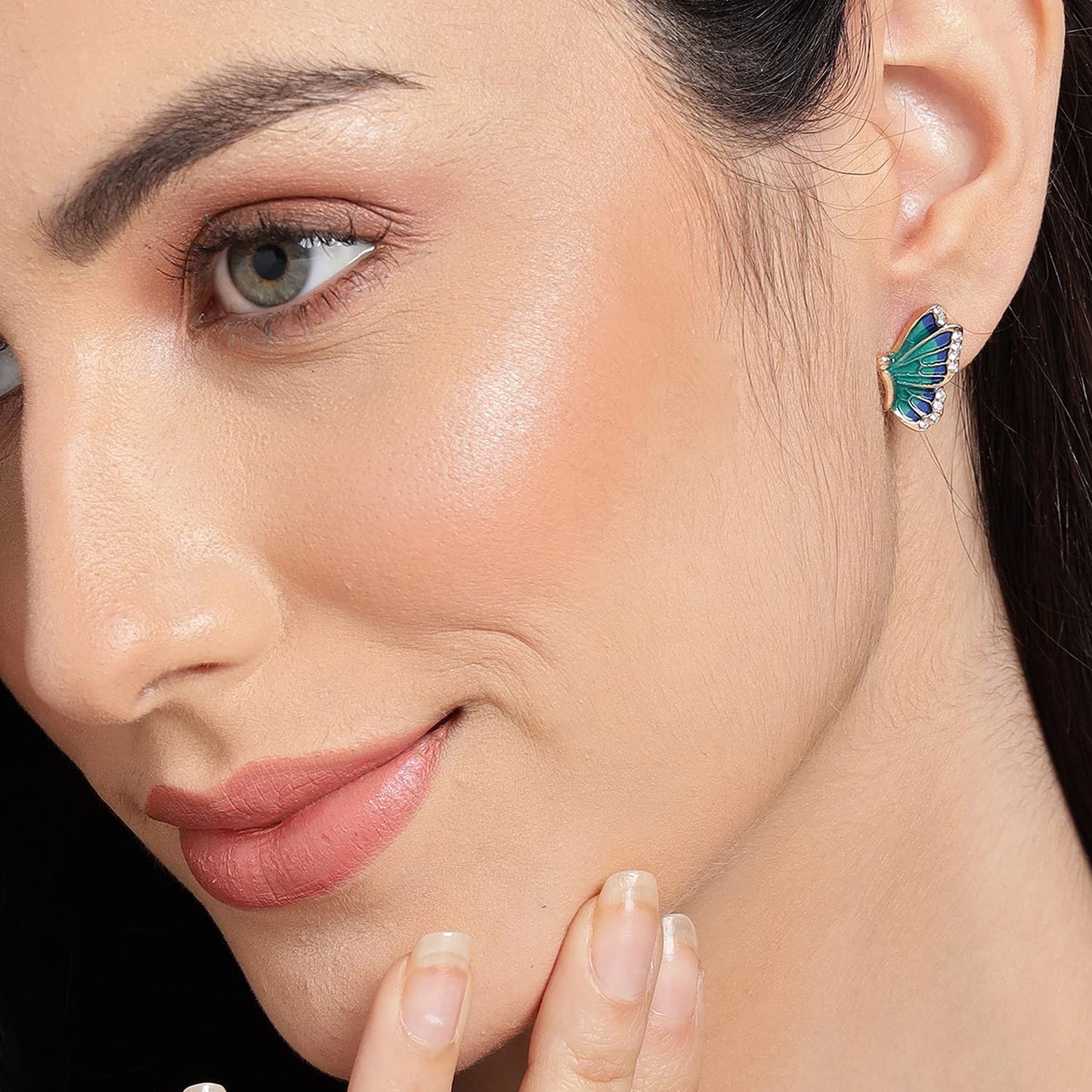 Enamel Butterfly Stud Earrings – Women's Fashion Jewellery – Gold Plated, Crystal Stones