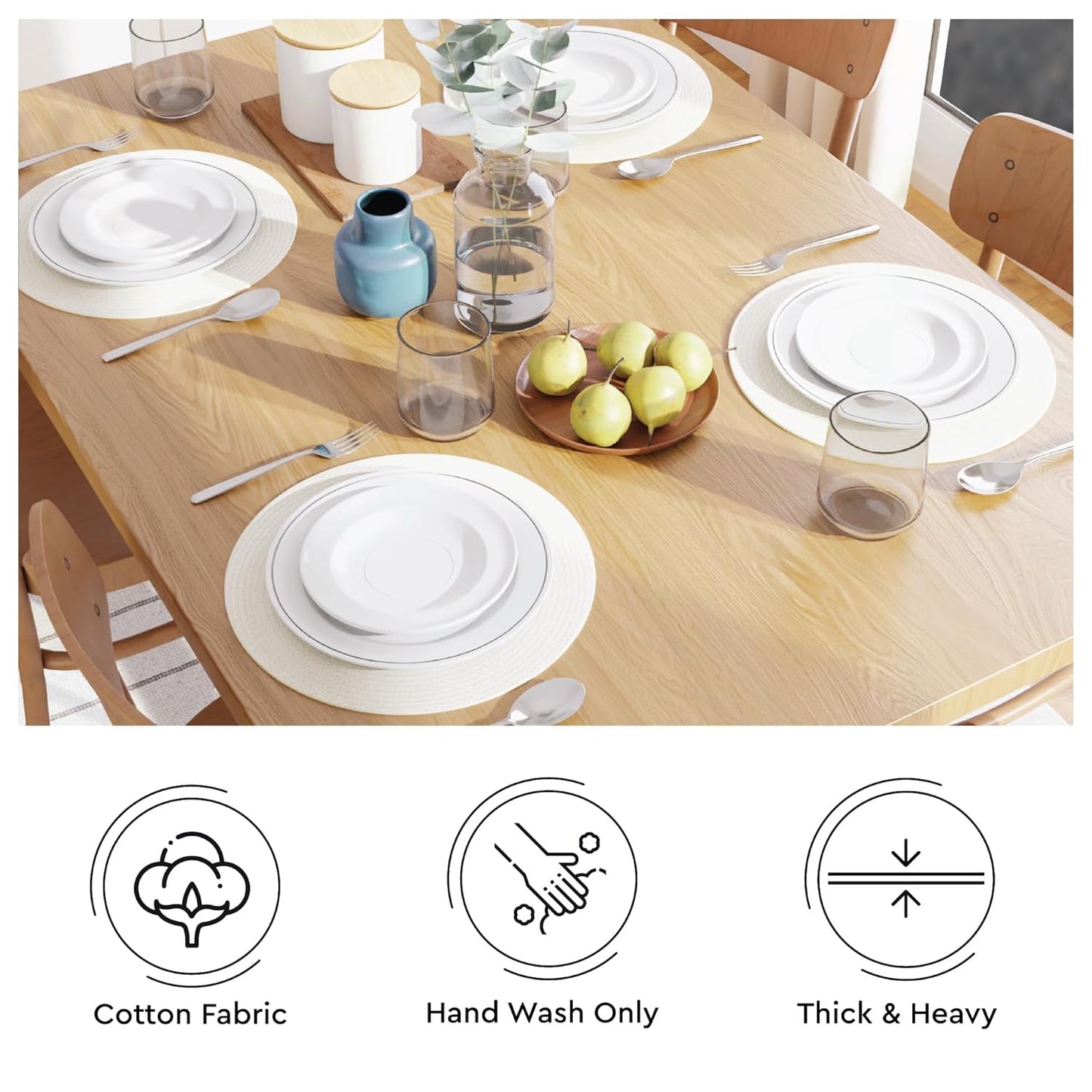 Dining Placemats – Cotton Ribbed – 32cm Diameter, Set of 4