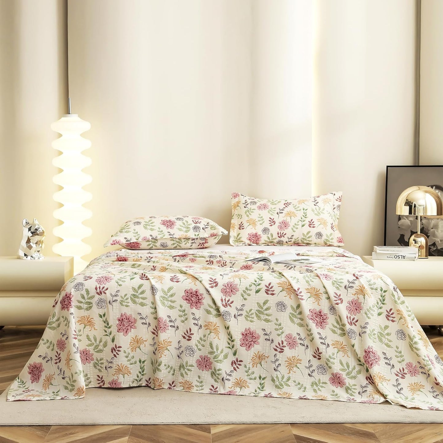 King Size Bedding Set - Cloud Cotton 300 TC - Floral Pattern 3-Piece
