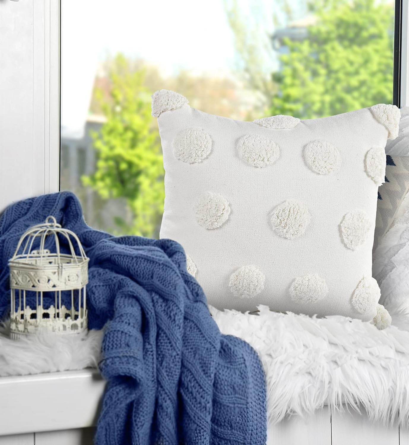 Wholesale Cotton Tufted Dots Cushion Cover – White Boho Style – 18x18 Inches