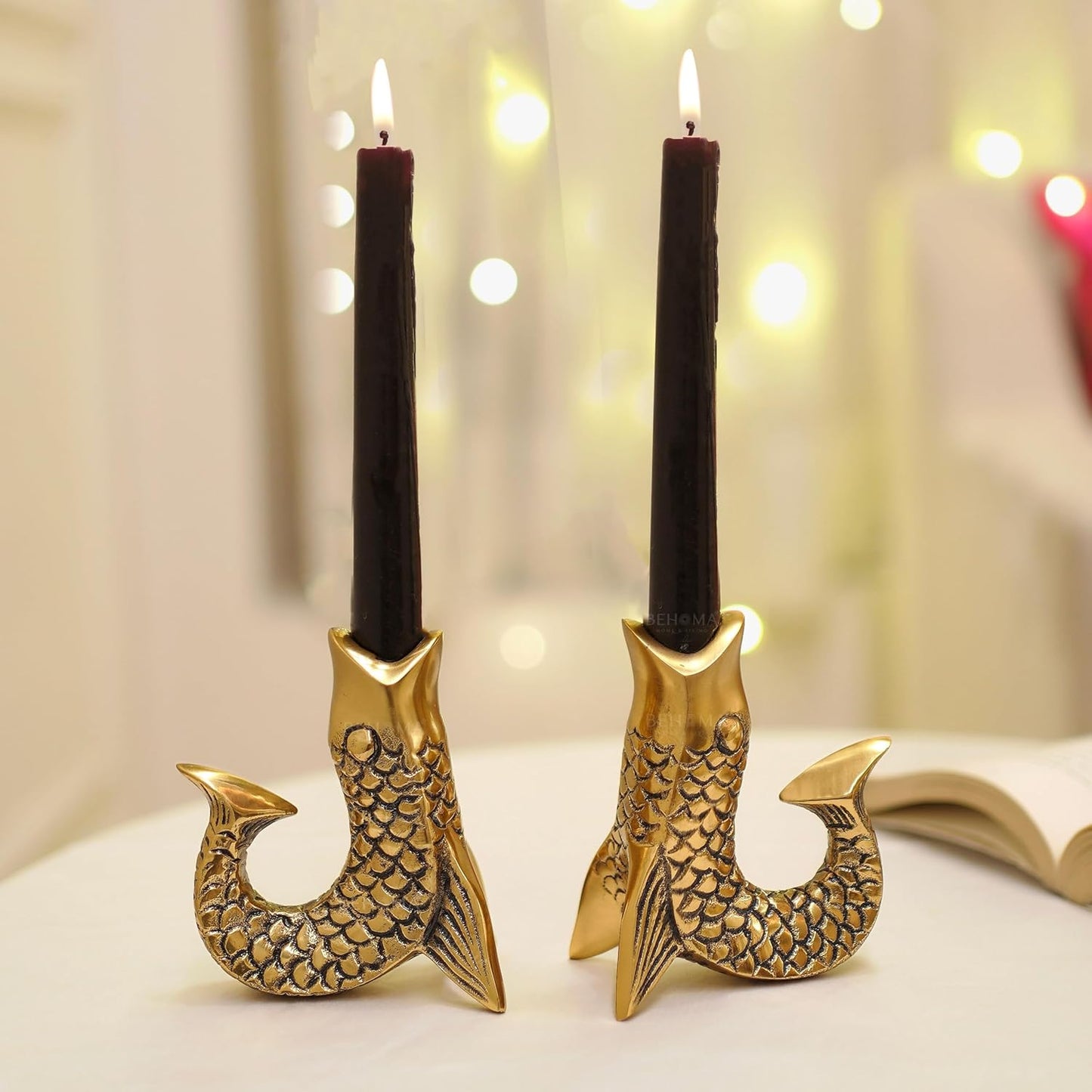 Aluminum Fish Figurine Candle Holder – Antique Gold Finish – Set of 2 | Wholesale Home Decor