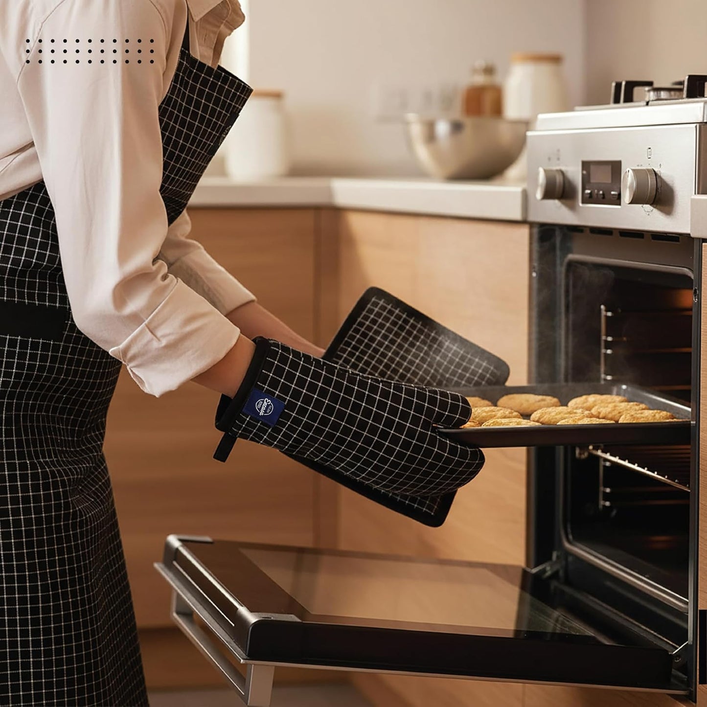 Kitchen Apron, Oven Glove & Potholder Set – 3-Piece Combo – 100% Cotton – Heat Resistant