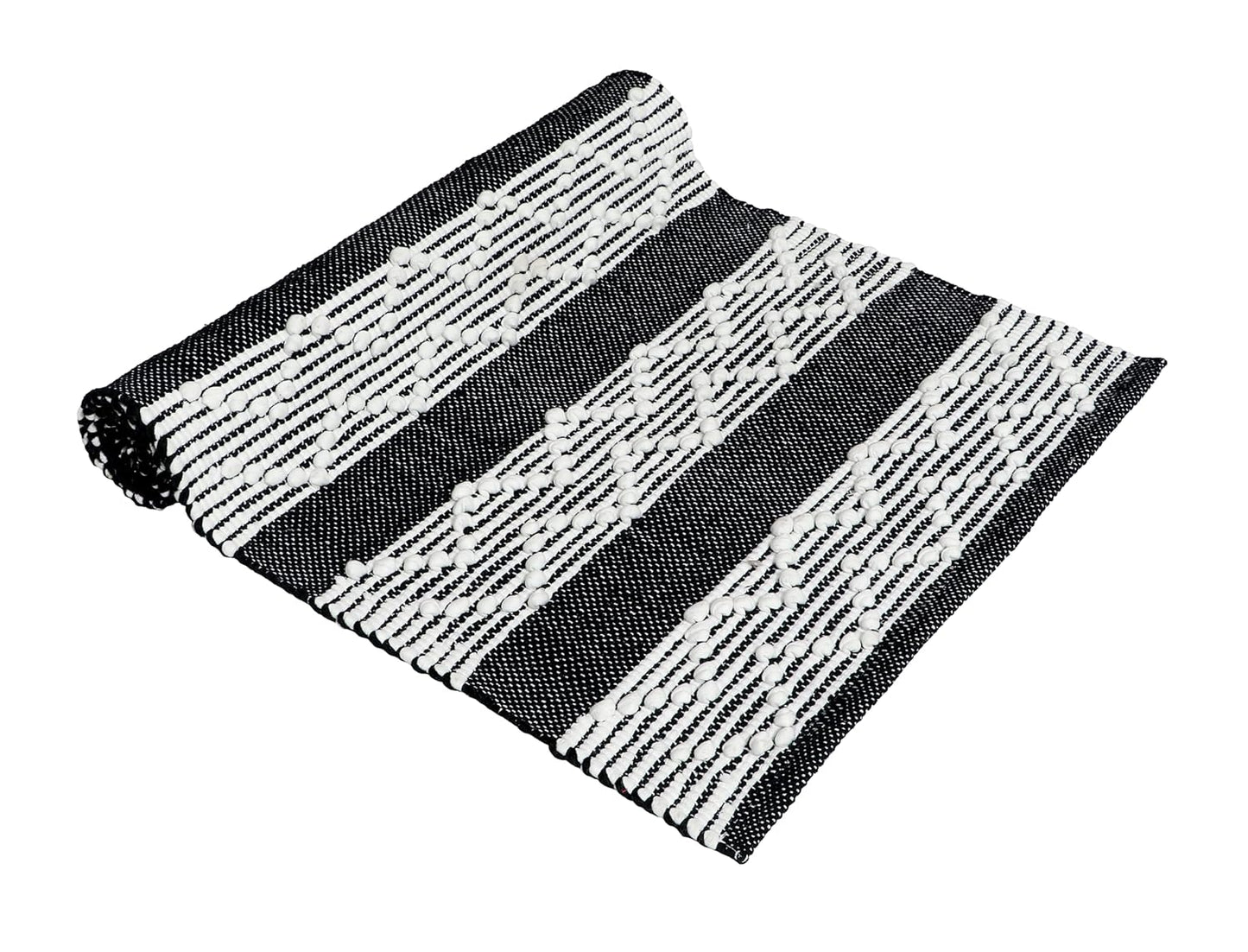 Hand Woven Cotton Rug Runner – Organic – 2x5 ft (60x152 cm) Black & White