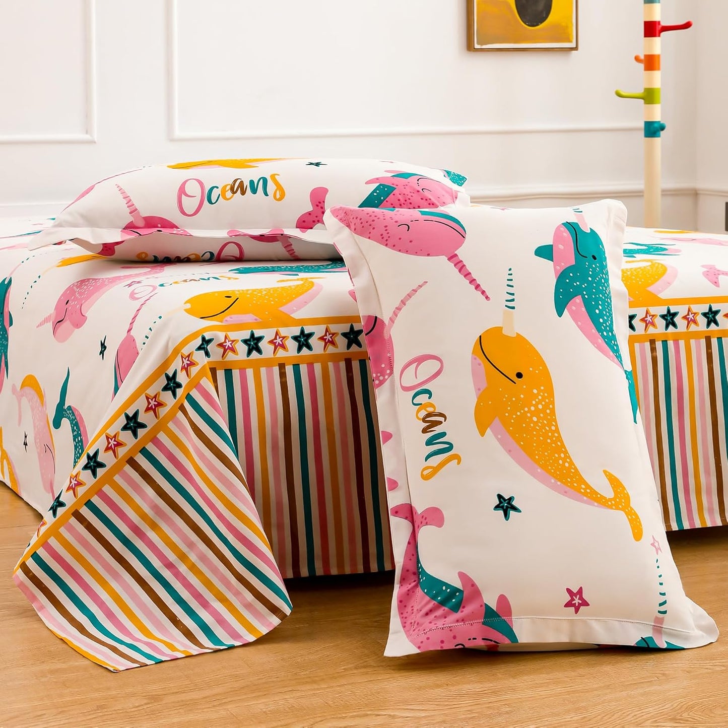 Kids Double Bedsheet Set - Cotton Blend 180 TC - Bubbly Buddies Design - Double Size