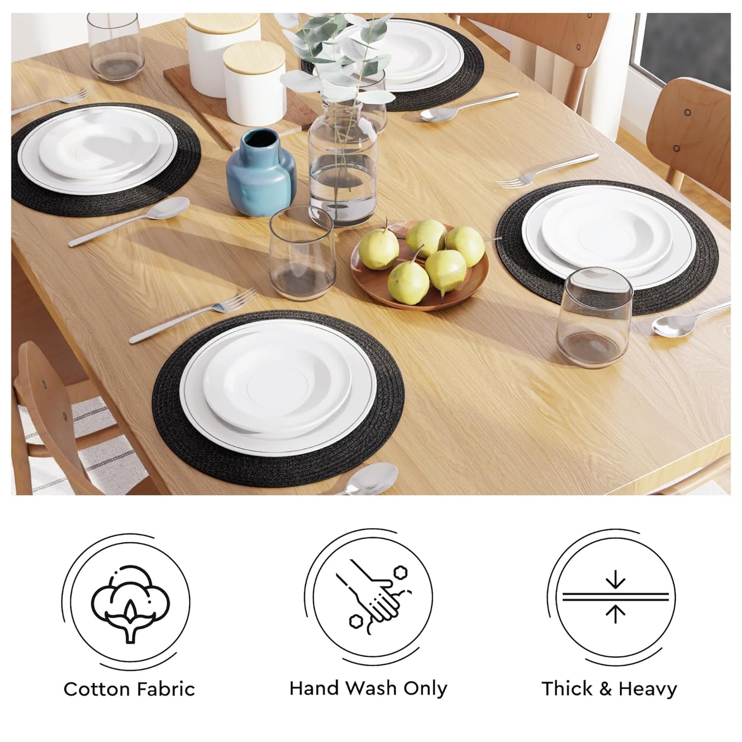 Round Table Mats – Cotton Ribbed – 32cm Diameter Set of 4