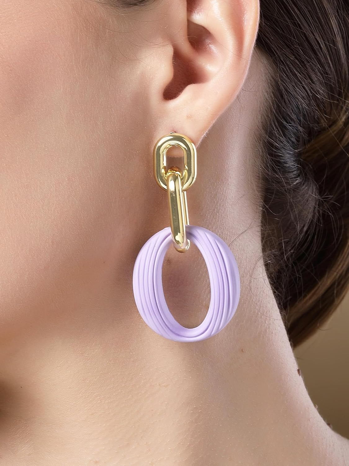 Matte Gold Lilac Linked Dangler Earrings – Fashion Jewellery – Durable Matte Finish – Retail Stock
